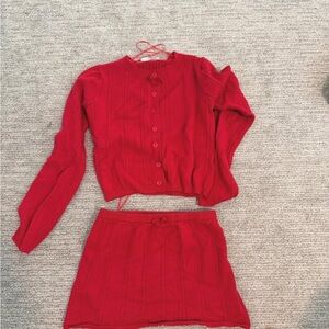 Red Women's Skirt and Sweater Set
